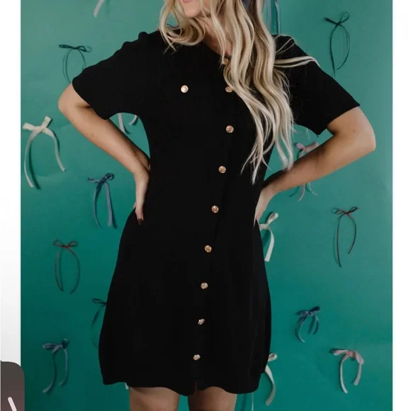 Nevaeha Black Knit Mini Dress with Buttons - Picture 8 of 9